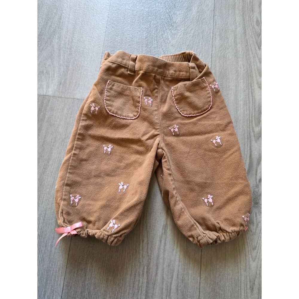 Baby Girls Gymboree 3-6 Months Brown Corduroy Pants Pink Poodle Embroidery